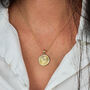 Gold Plated Round Coin Medallion Sun Charm Necklace, thumbnail 2 of 5