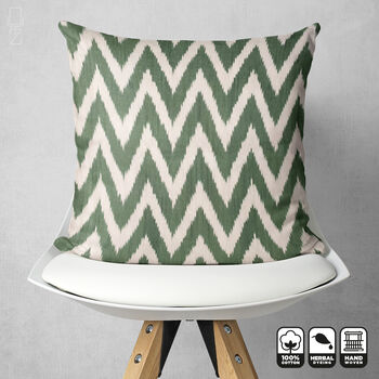 Green Zig Zag Hand Woven Ikat Cushion Cover, 9 of 10