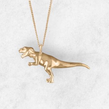 T Rex Dinosaur Necklace In 18ct Gold Plated Silver, 5 of 12