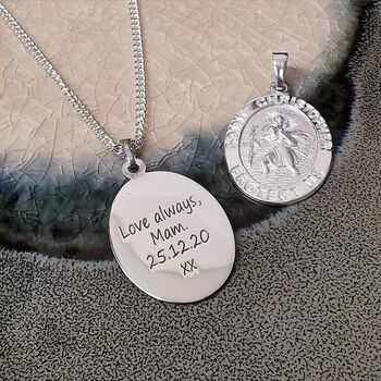 'St Christopher Protect Us' Oval Silver Necklace, 5 of 10