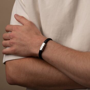 Personalised Leather Bracelet In Black Or Brown, 3 of 10