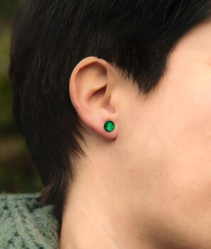 Emerald Green Fused Glass Sterling Silver Stud Earrings, 2 of 9