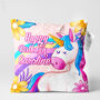 Personalised Magical Unicorn Photo Cushion In Soft Chenille, thumbnail 1 of 6