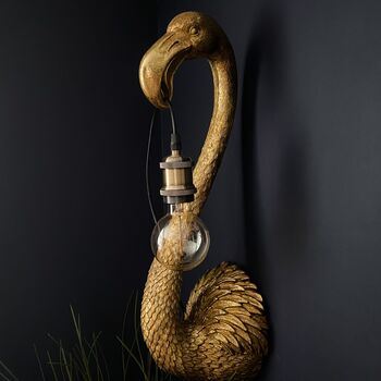Flamingo Head Antique Gold Wall Lamp, 2 of 4