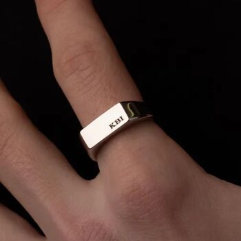 Engraved Silver Rectangle Signet Ring, 2 of 12