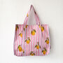 Tote Bag Cotton Pink Lemon Quilted Beach Bag Shopper, thumbnail 2 of 5
