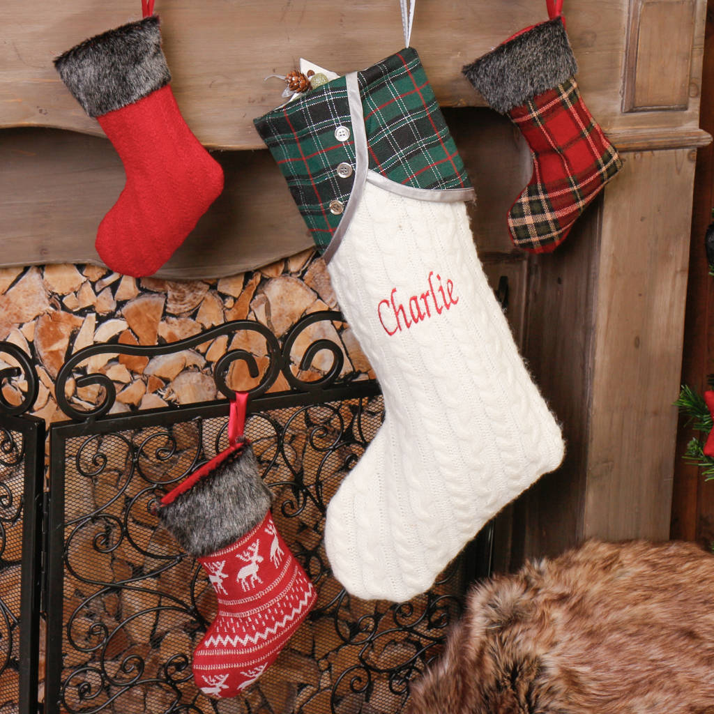 personalised cream christmas stocking with tartan cuff by dibor ...