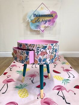 Pink And Green Floral Round Wooden Bedside Table, 5 of 8