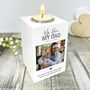 Personalised Memorial Bold Text White Wooden Photo Tea Light Holder, thumbnail 1 of 6