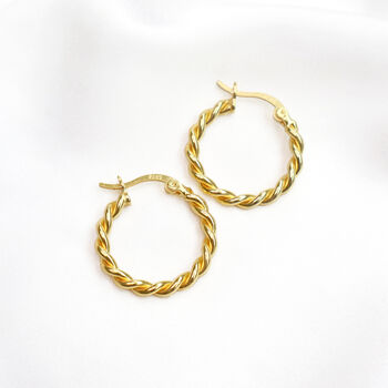 18k Gold Plated Twist Hoop Earrings, 2 of 7