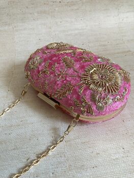 Hot Pink Oval Velvet Clutch, 7 of 10