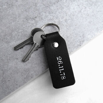 Handmade Personalised Black Leather Fob Keyring, 2 of 5