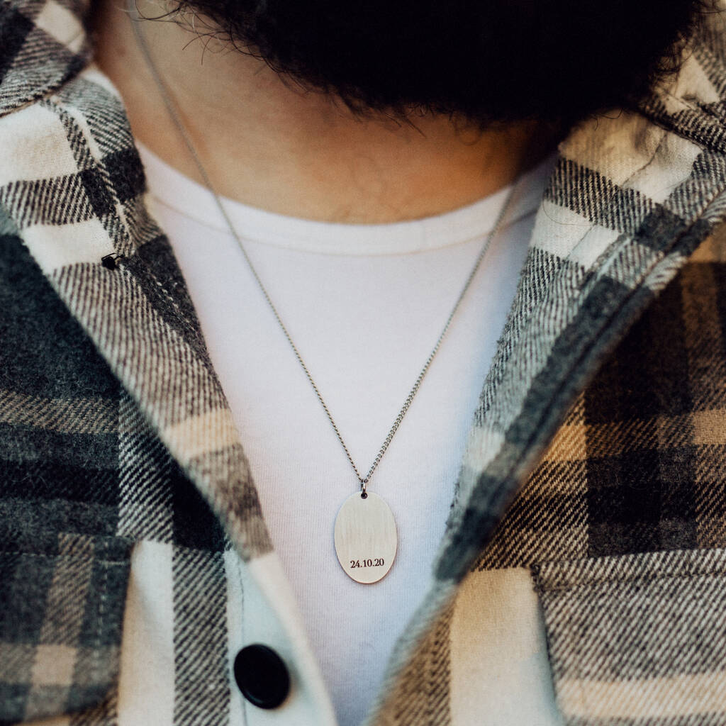 Men's Personalised Oval Pendant Necklace, 1 of 7