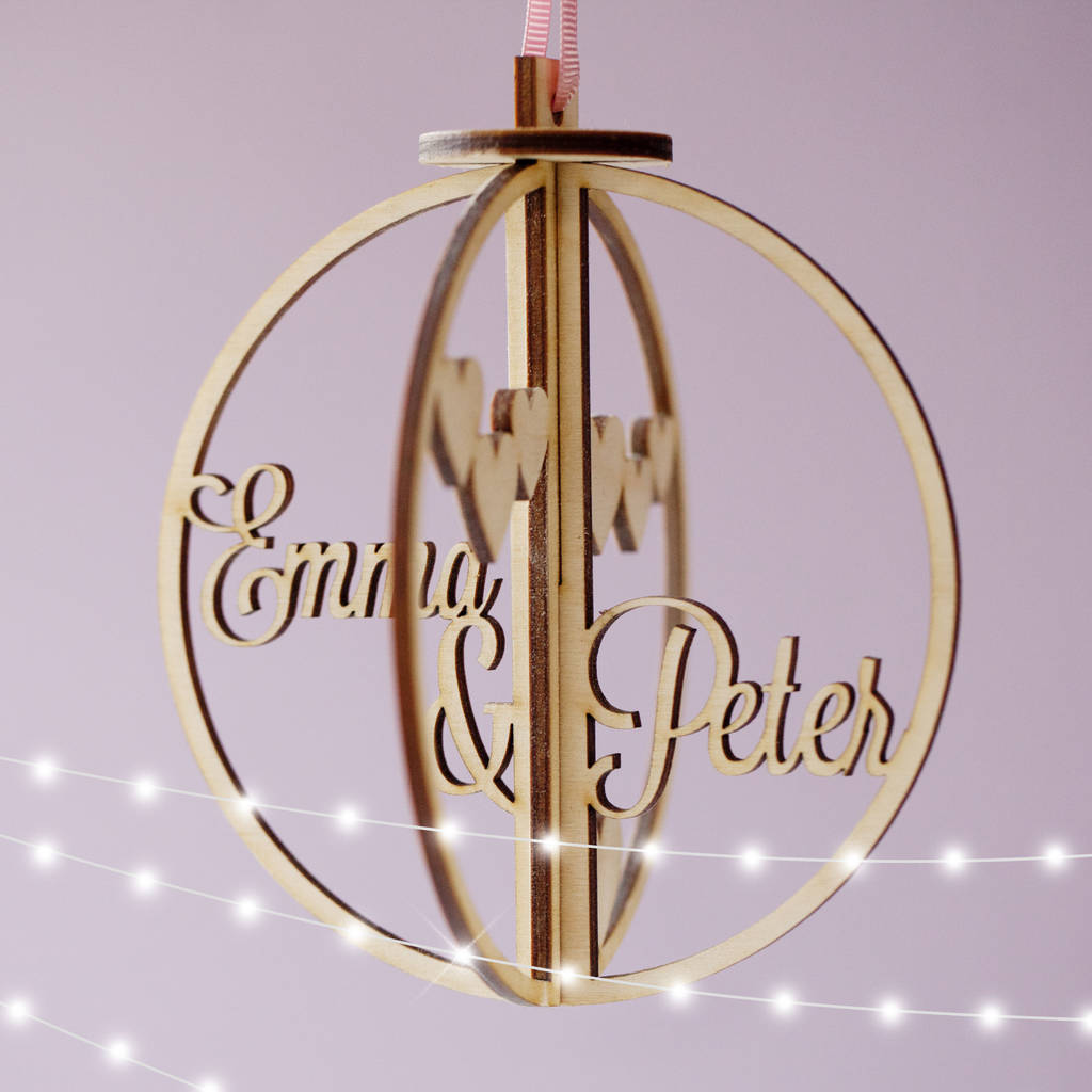 Romantic Personalised Wooden Bauble Decoration, 1 of 4