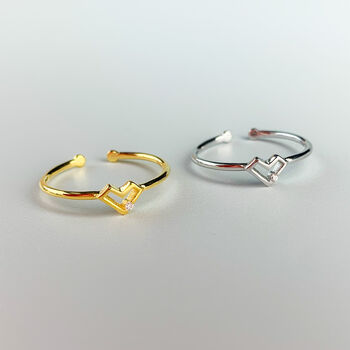 Sterling Silver Geometric Heart Adjustable Ring, 2 of 5