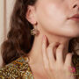 Red Garnet Cluster Circle 18 K Gold Plated Hook Earrings, thumbnail 10 of 10