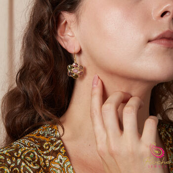 Red Garnet Cluster Circle 18 K Gold Plated Hook Earrings, 10 of 10