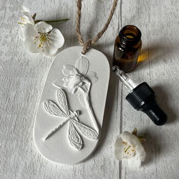 Dragonfly And Snowdrop Car Air Freshener Botanical Hanging Diffuser, 3 of 4