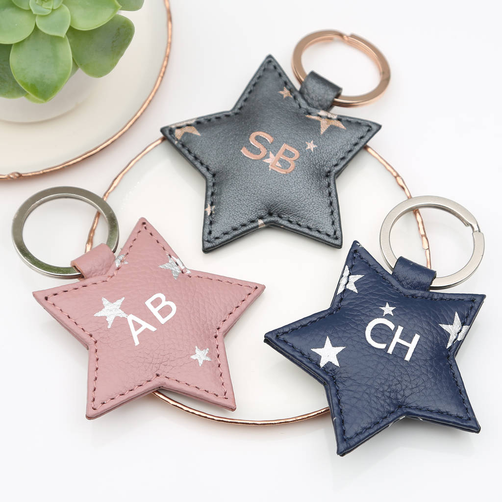 Image of Personalised Luxury Leather Star Embossed Keyring