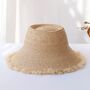 Monaco Beige Natural Frizz Fringe Straw Beach Hat, thumbnail 1 of 4