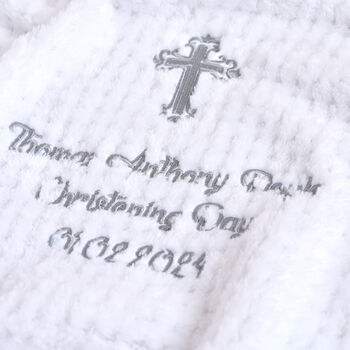 Personalised White Honeycomb Blanket For Christening, 6 of 8