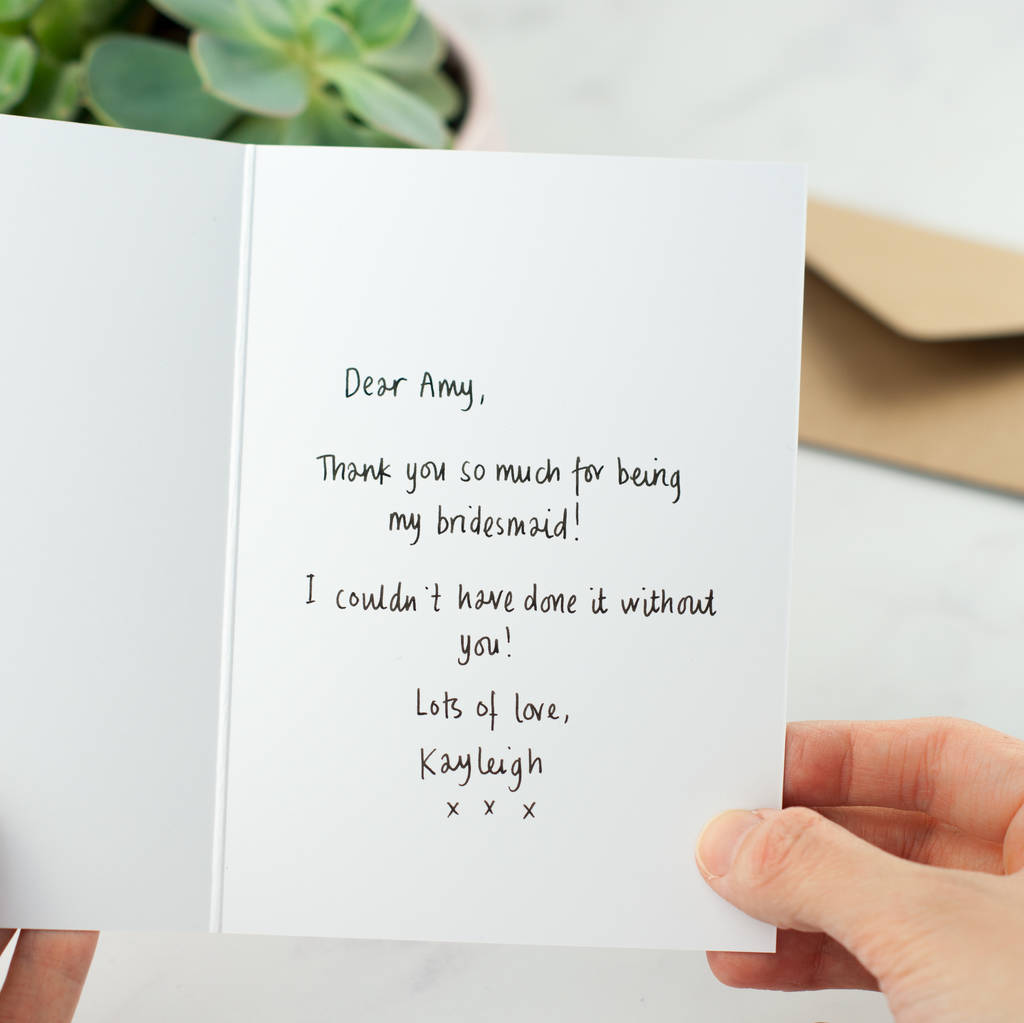 Personalised Thank You Card For Bridesmaid By Kimberley Rose Studio