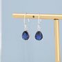 Sterling Silver Sapphire Blue Pear Cut Cz Drop Earrings, thumbnail 3 of 12