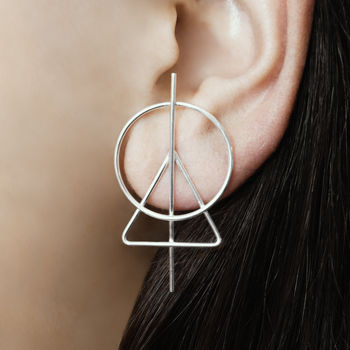 Triangle Silver Geometric Stud Earrings, 2 of 3