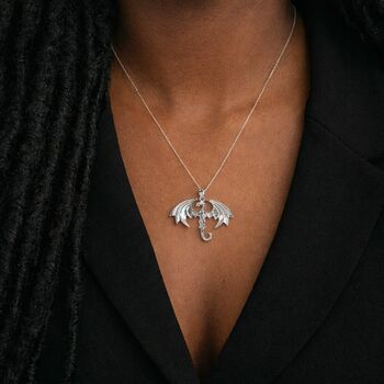 Personalised Sterling Silver Wyvern Dragon Pendant Necklace, 2 of 9