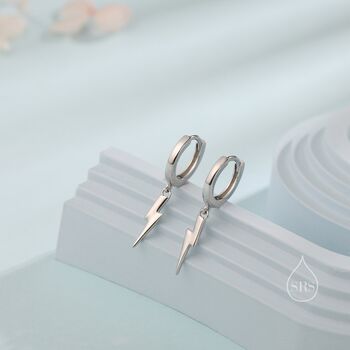 Sterling Silver Lightning Bolt Huggie Hoop Earrings, 2 of 10
