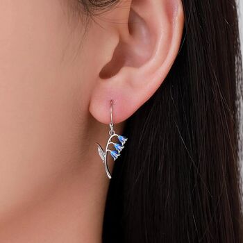 Sterling Silver Bluebell Flower Drop Dangle Earrings With Enamel, 2 of 11