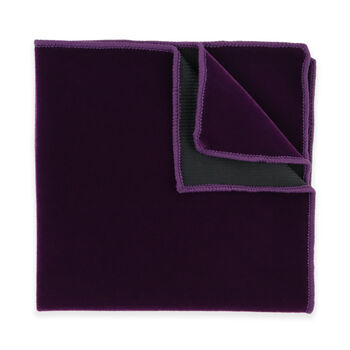 Mens Purple Velvet Bow Tie And Pocket Square, 3 of 3