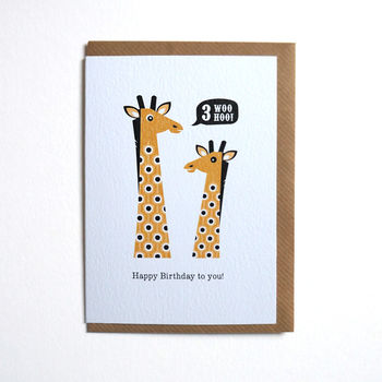Giraffe Third Birthday Card Age Three, 2 of 2