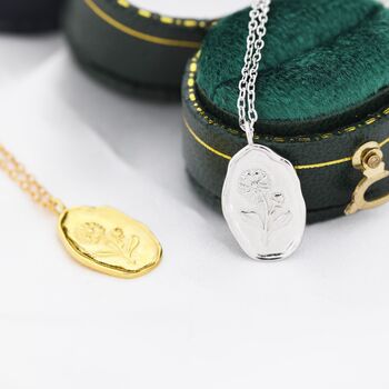 Aster Flower Oval Necklace In Sterling Silver, 5 of 10