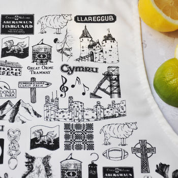 Wales Illustrated Black And White Cotton Apron, 4 of 9