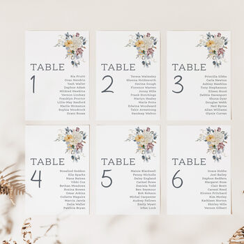 Wedding Table Plan Cards Burgundy Blue White Florals, 2 of 6