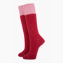 Wool Blend Boot Socks Mid Calf Colour Block Red Pink, thumbnail 1 of 3