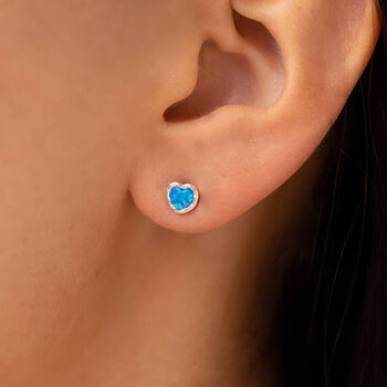 Tiny Molten Sterling Silver Opal Heart Stud Earrings, 2 of 7