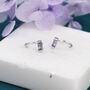 Sterling Silver Amethyst Purple Baguette Cut Cz Huggie Hoop Earrings, thumbnail 1 of 9
