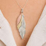 Sterling Silver And Mixed Gold Feather Trio Necklace, thumbnail 1 of 11