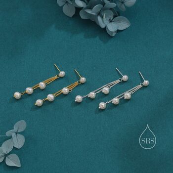Sterling Silver Natural Freshwater Pearl Drop Dangle Earrings, 6 of 12