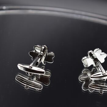 Four Leaf Clover Cufflinks 316 L Stainless Steel Good Luck Design Gift, 3 of 5