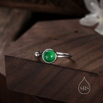 Natural Green Onyx Open Ring In Sterling Silver, 3 of 11