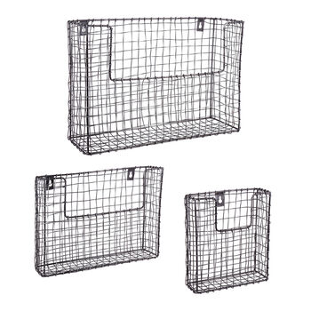 Set Of Three Wall Mounted Black Wire Storage Baskets, 2 of 6