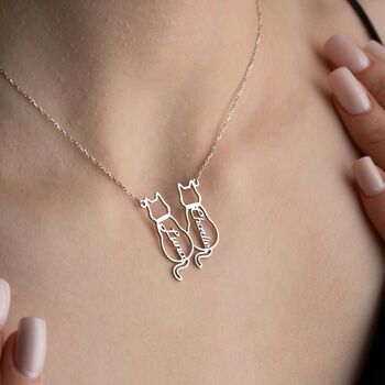Sterling Silver Cat Necklace With Name, 2 of 7
