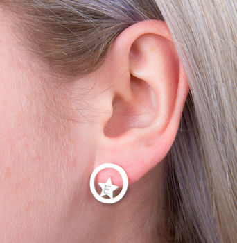 Sterling Silver Initial Star Earrings, 7 of 7