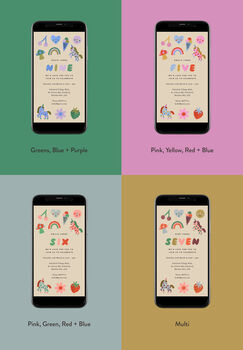 Digital Download Birthday Party Invite With Unicorns, Rainbows And Cute Icons, 5 of 5