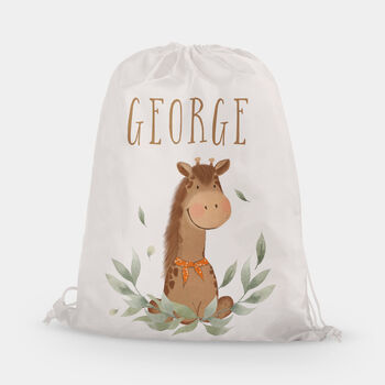 Baby Giraffe Personalised Drawstring Bag, 2 of 3