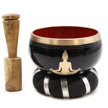 Buddha Singing Bowl Set Black/Orange 10.7cm, 2 of 8
