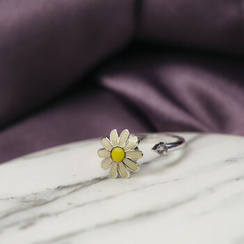 White Spinner Sunflower Floral Fidget Daisy Stress Ring, 6 of 9